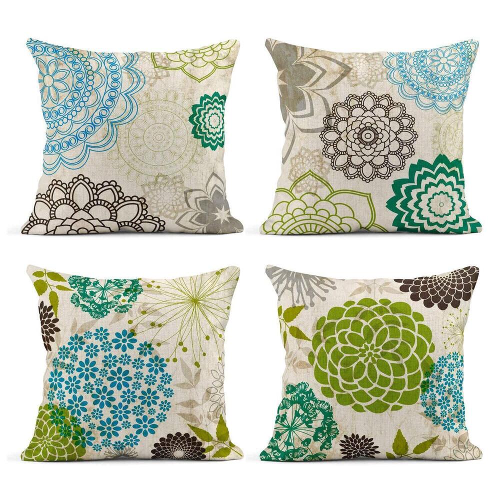 6576 Set of 4 Linen Throw Pillow Cover Case Sparklers Floral Patterns